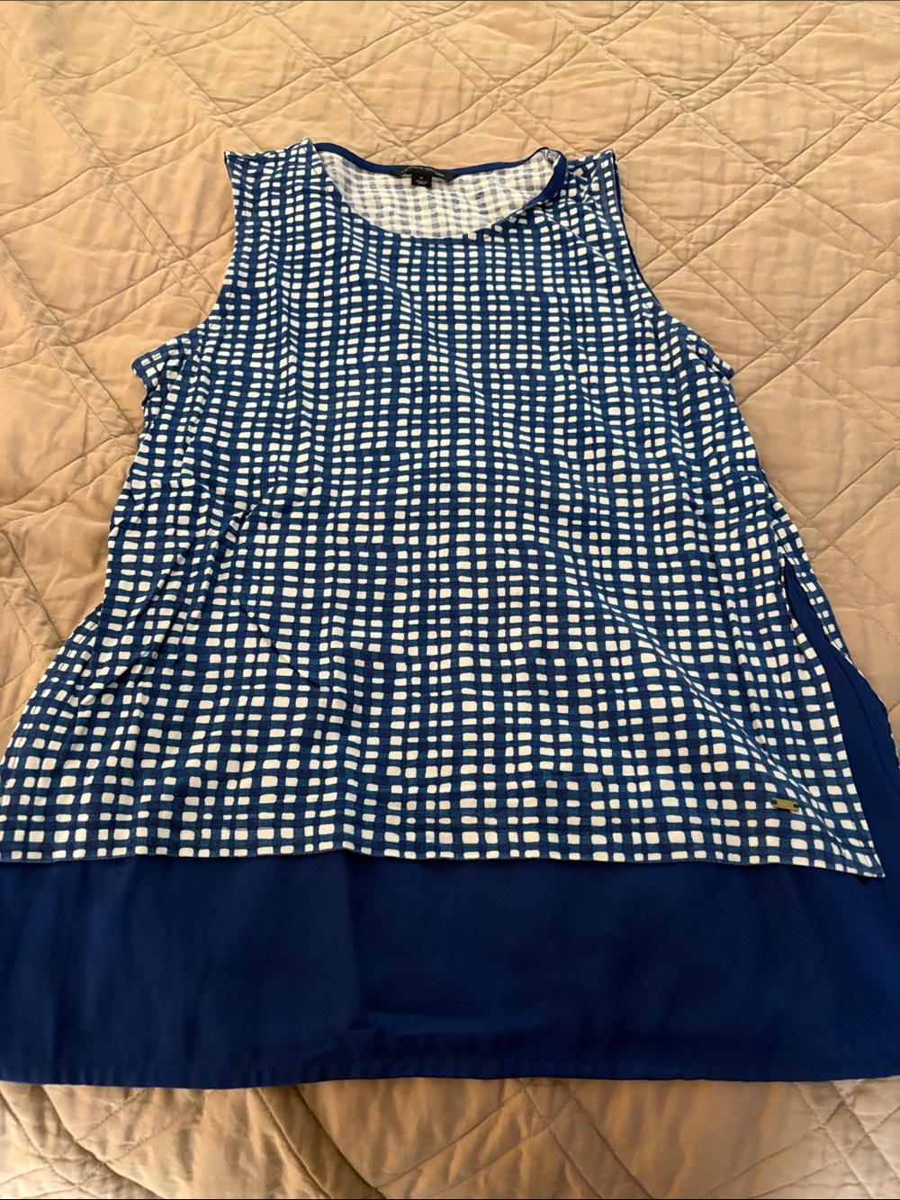 Tommy Hilfiger Blue and White Grid Print Layered Tank